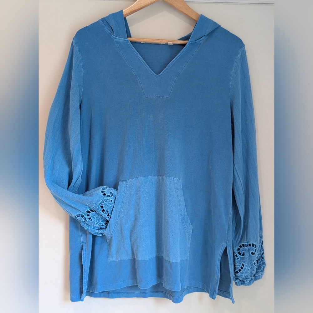 Soft Surroundings Blue Tunic with Lace Accents